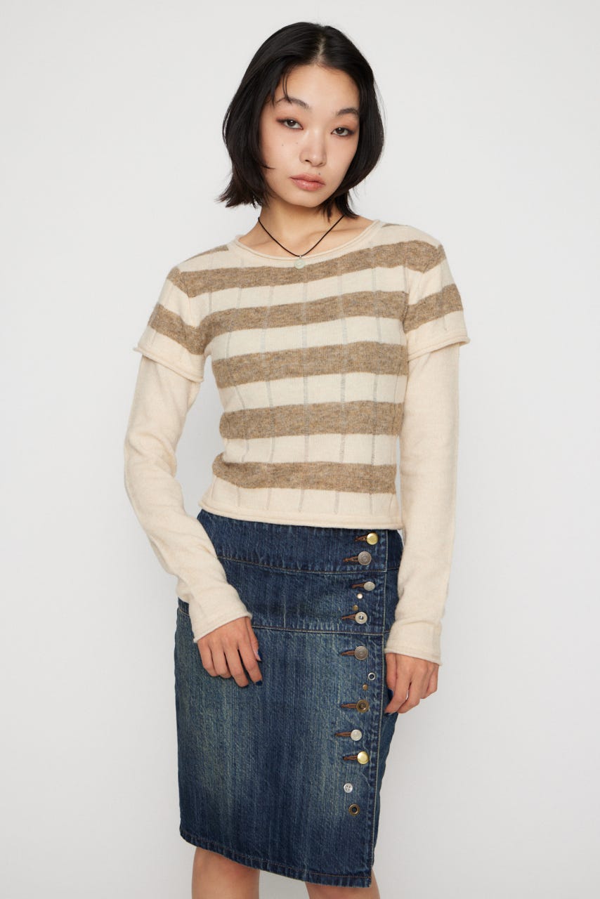 BORDER LAYERED LIKE トップス BEG FREE