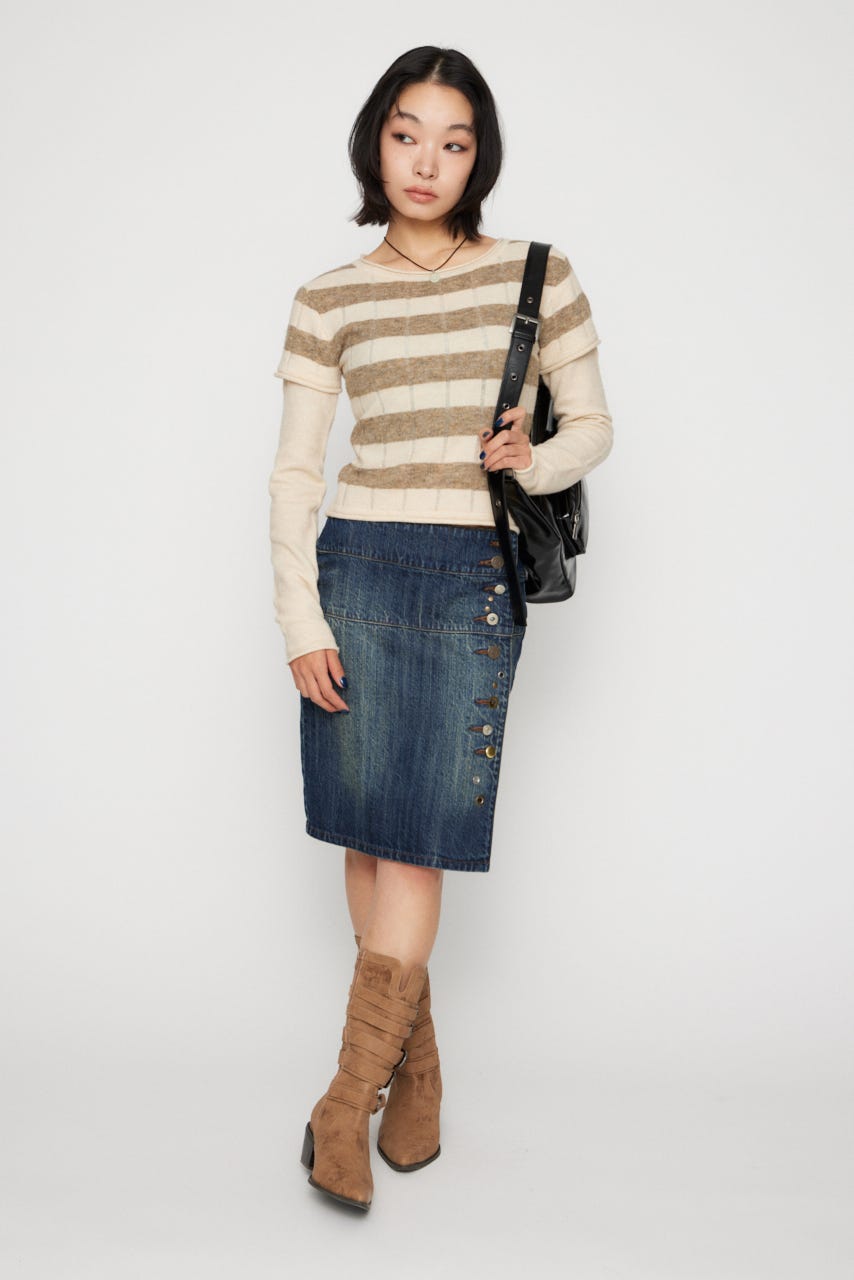 BORDER LAYERED LIKE トップス BEG FREE