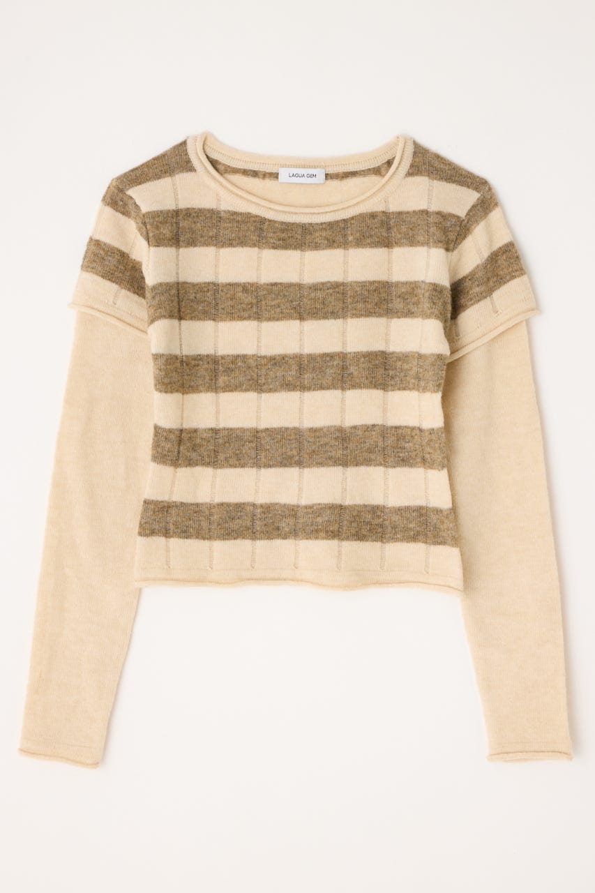 BORDER LAYERED LIKE トップス BEG FREE