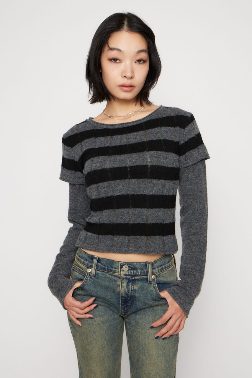 BORDER LAYERED LIKE トップス BLK FREE