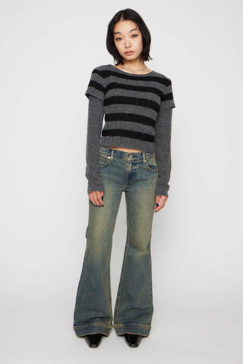 BORDER LAYERED LIKE トップス BLK FREE