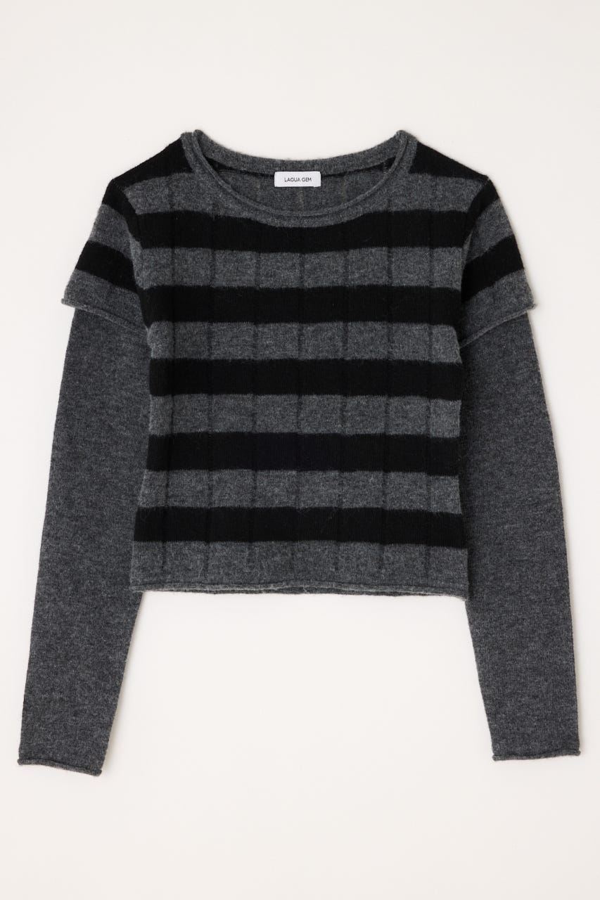 BORDER LAYERED LIKE トップス BLK FREE