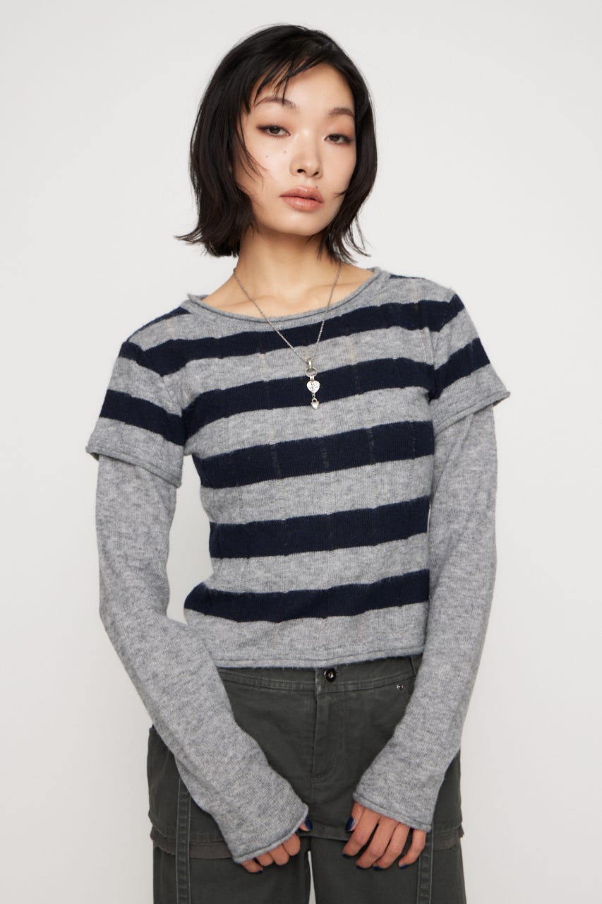 BORDER LAYERED LIKE トップス NVY FREE