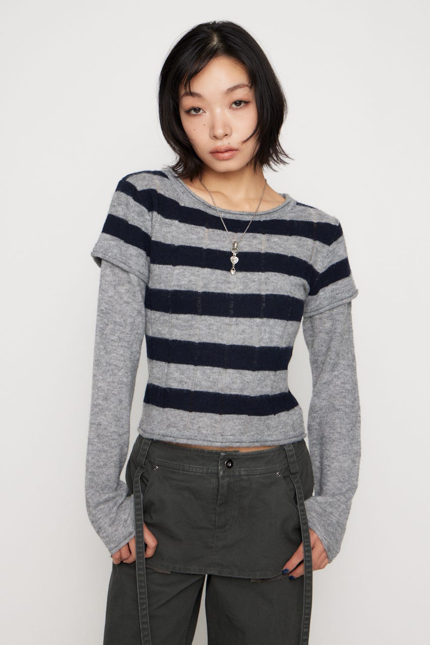 BORDER LAYERED LIKE トップス NVY FREE