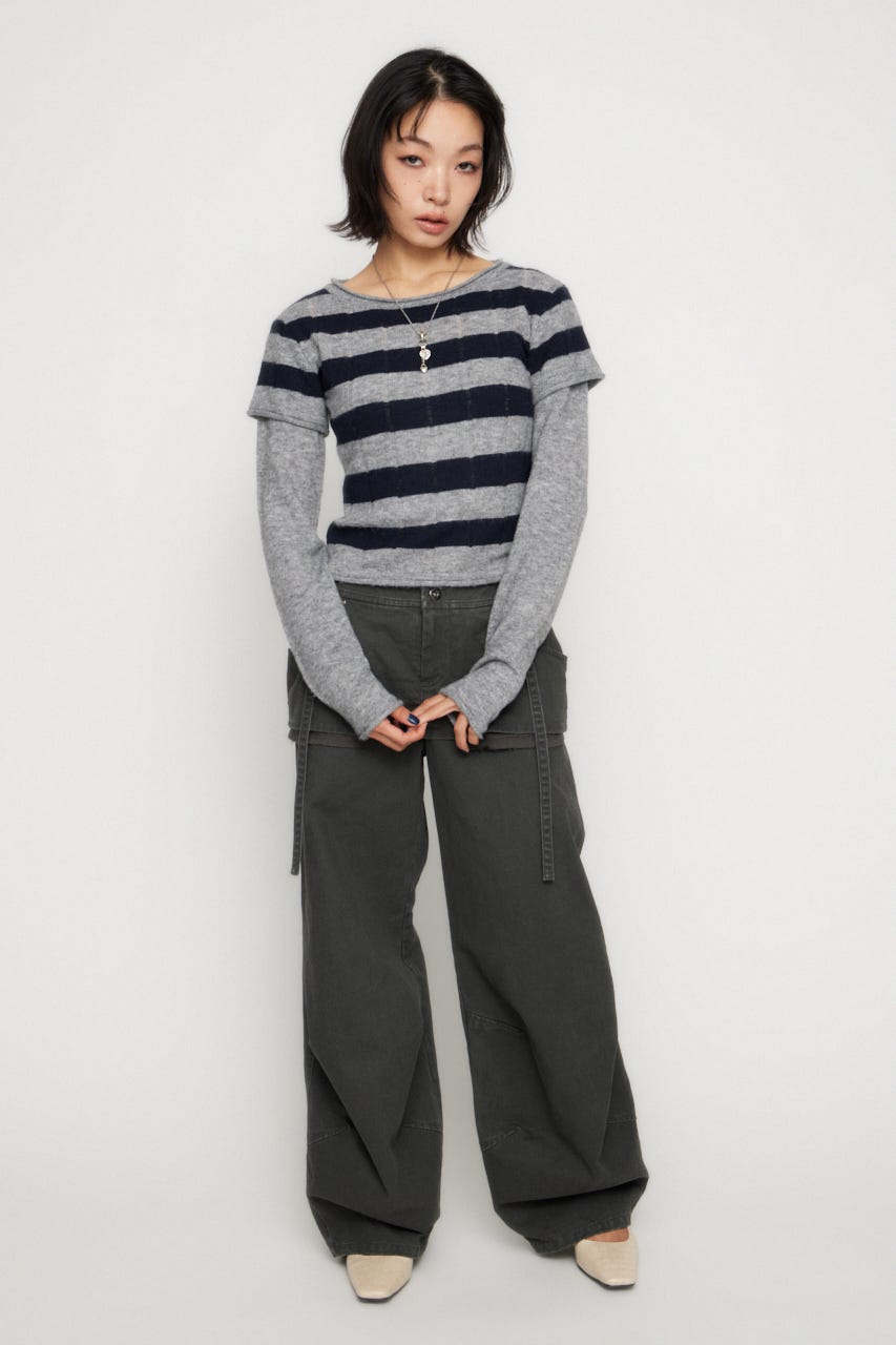 BORDER LAYERED LIKE トップス NVY FREE