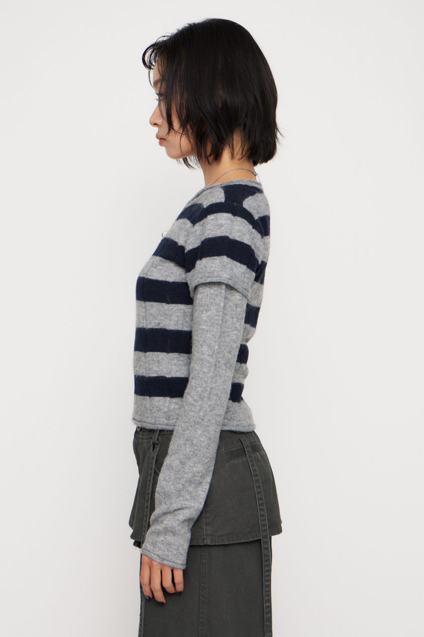 BORDER LAYERED LIKE トップス NVY FREE