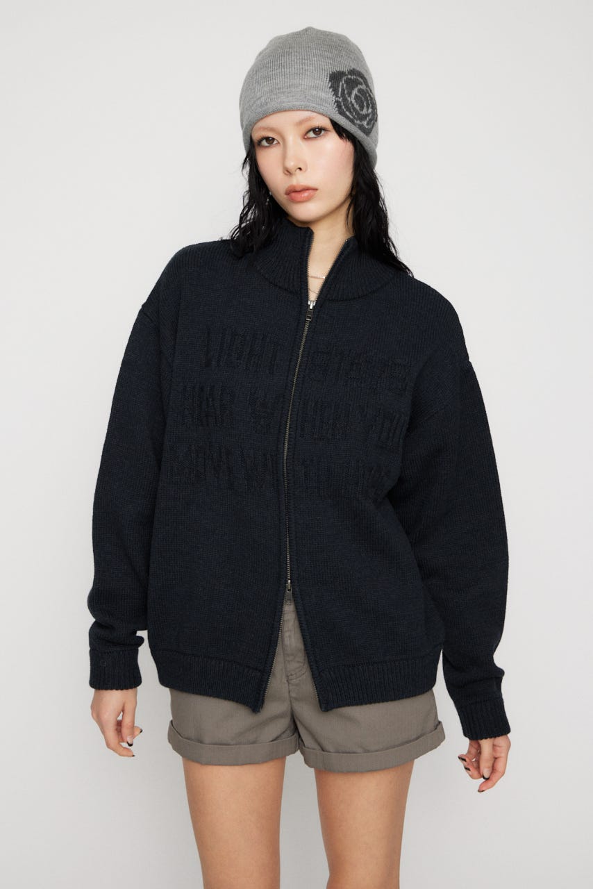 BUMPY LETTER ZIP ニット L/BLK FREE