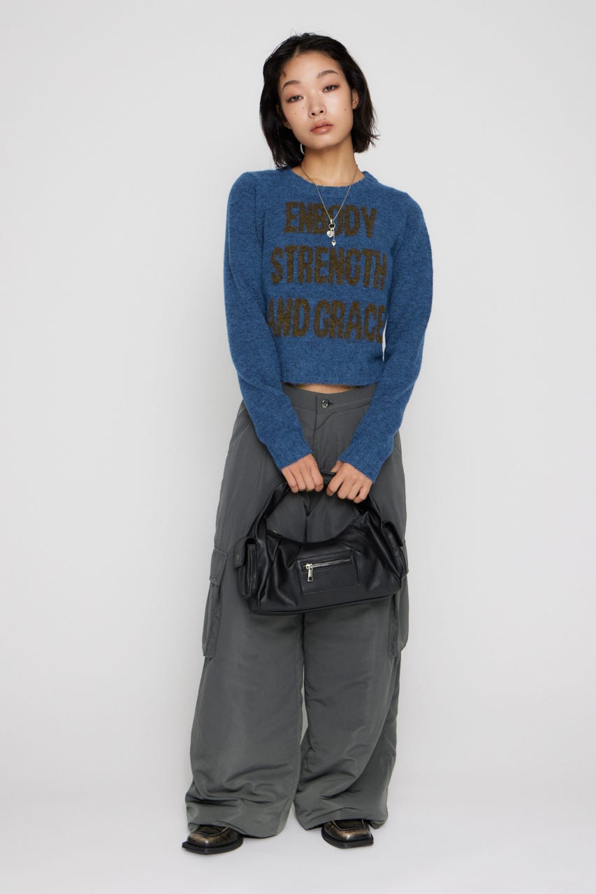 LETTERING JACQUARD KNIT トップス BLU FREE
