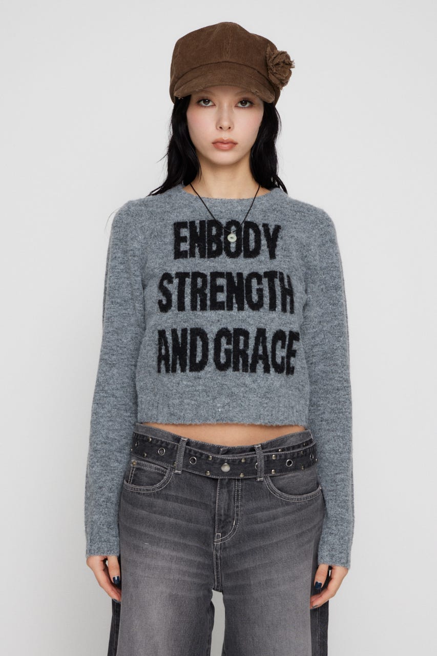 LETTERING JACQUARD KNIT トップス GRY FREE