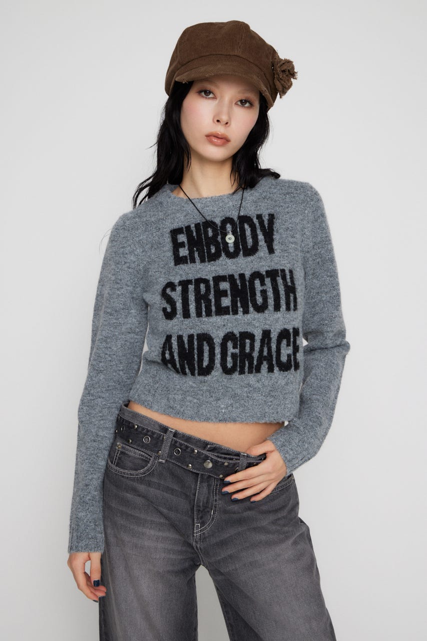 LETTERING JACQUARD KNIT トップス GRY FREE