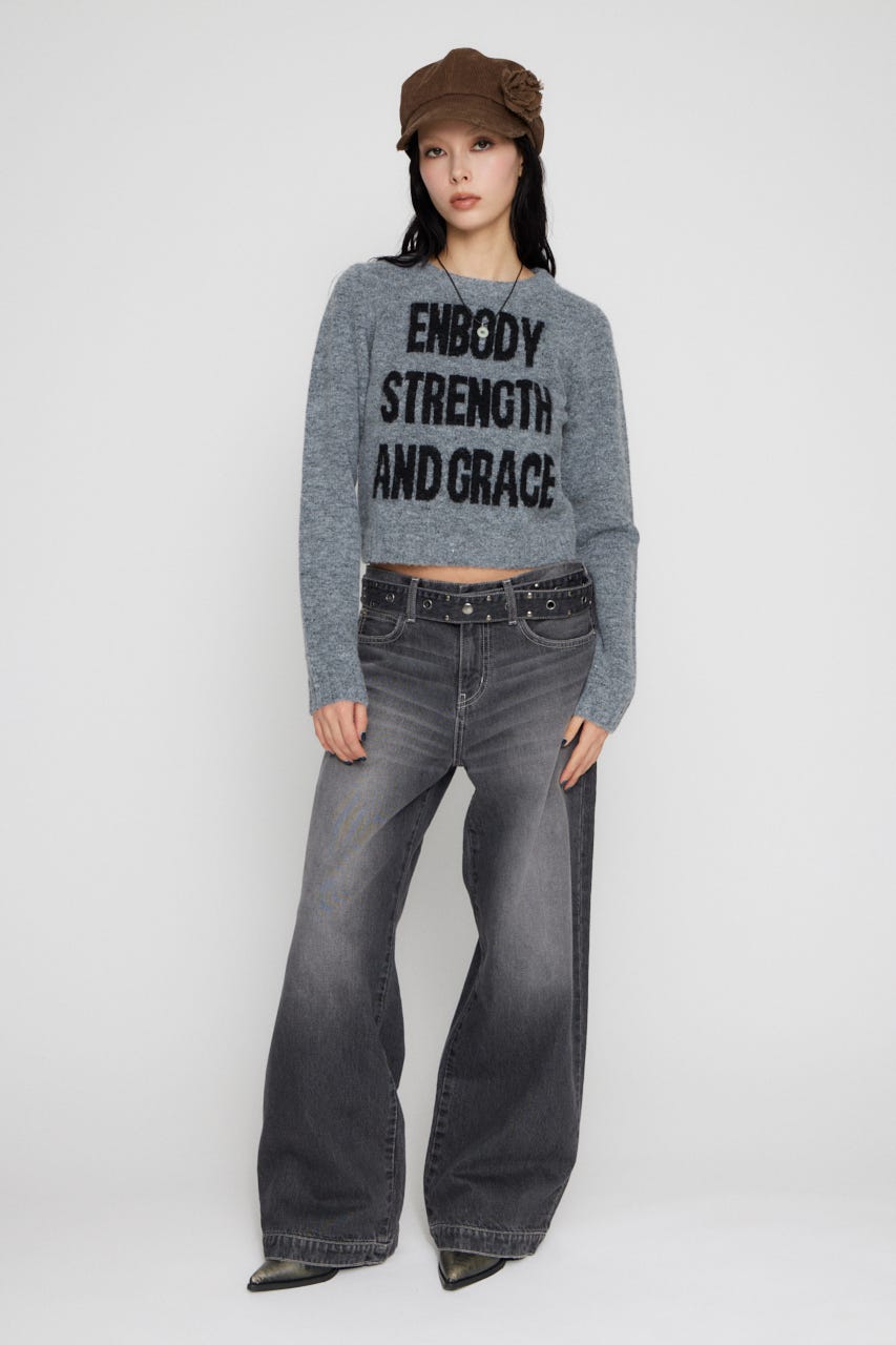 LETTERING JACQUARD KNIT トップス GRY FREE