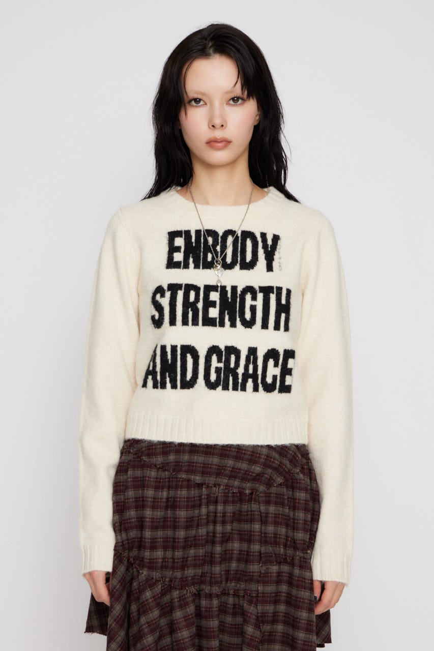 LETTERING JACQUARD KNIT トップス IVOY FREE