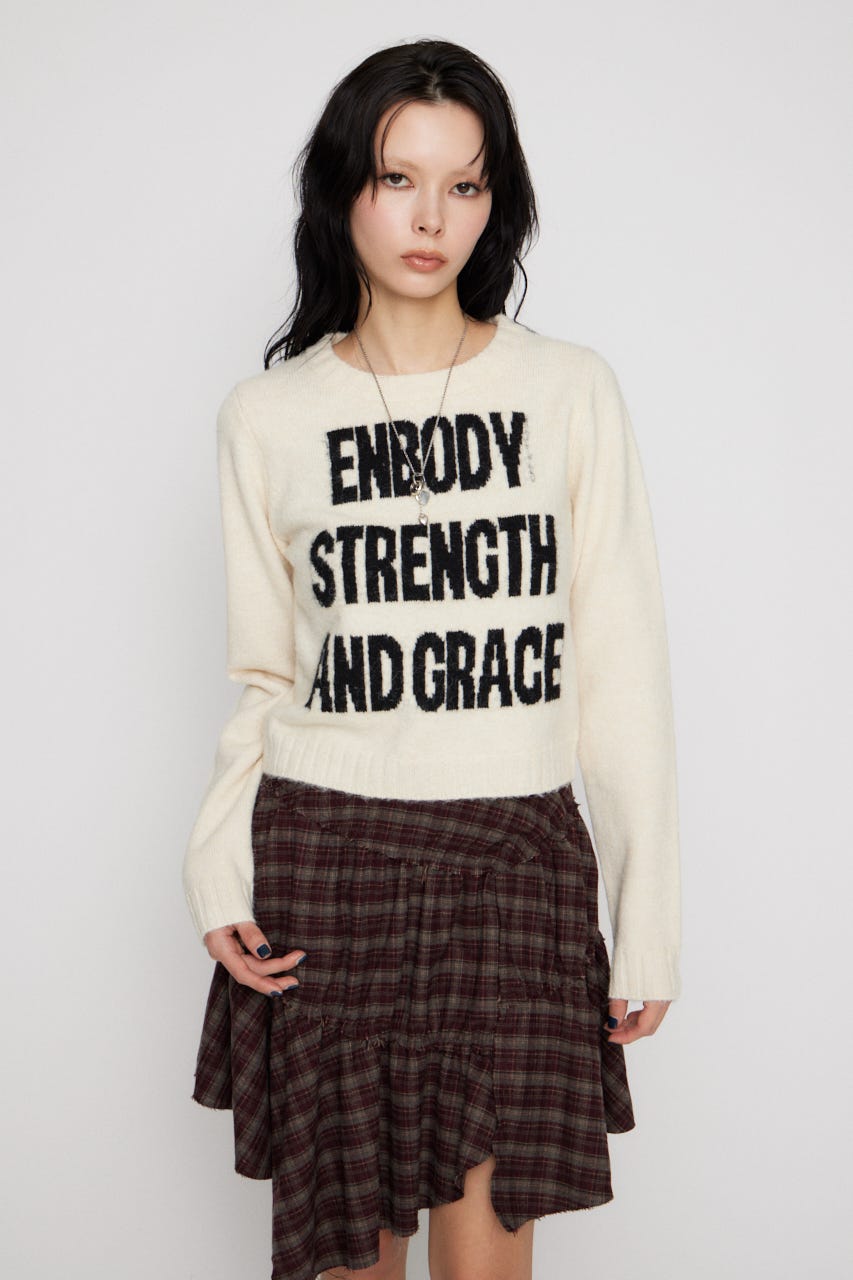 LETTERING JACQUARD KNIT トップス IVOY FREE