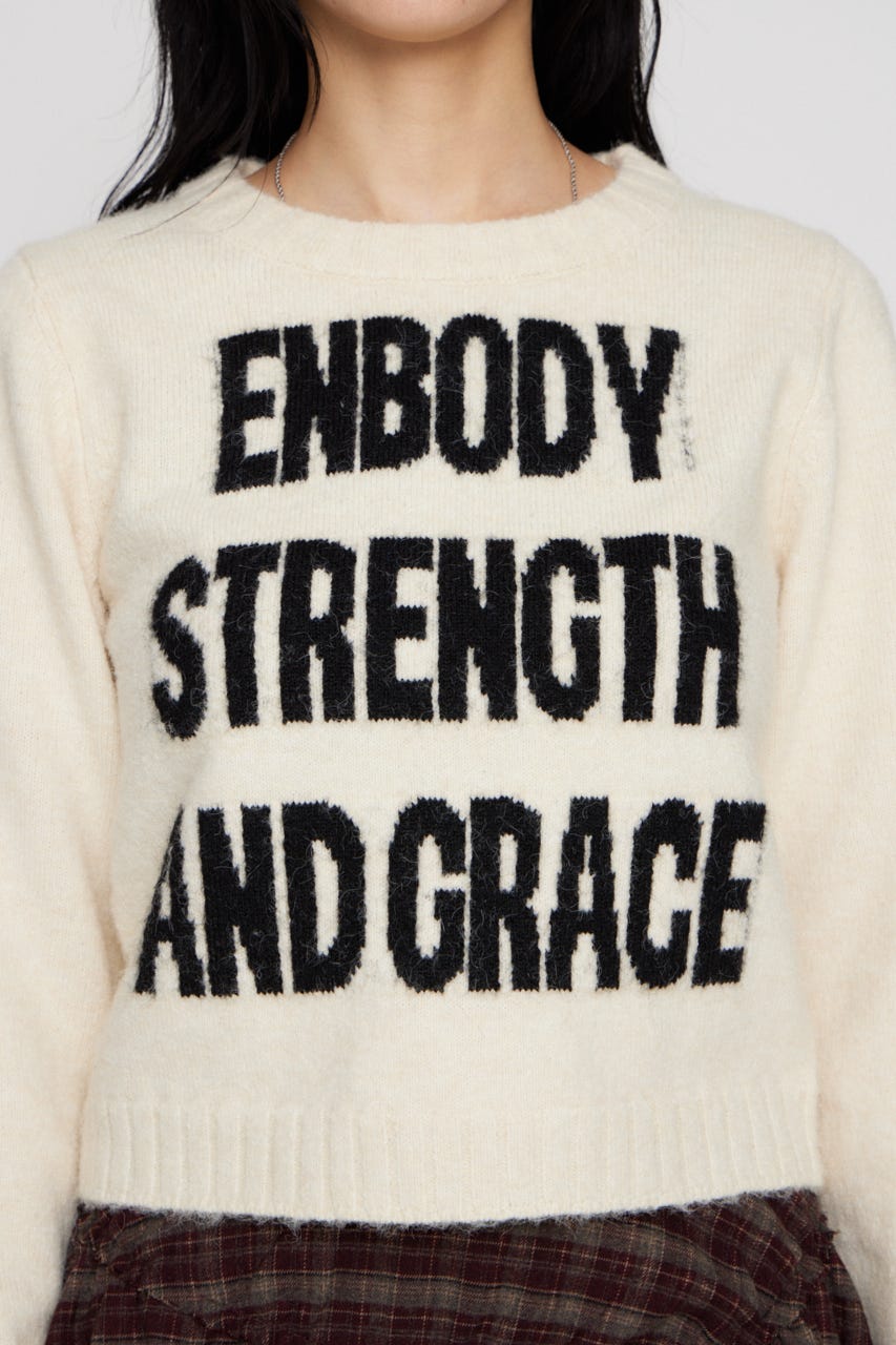 LETTERING JACQUARD KNIT トップス IVOY FREE