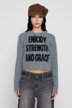 LETTERING JACQUARD KNIT トップス