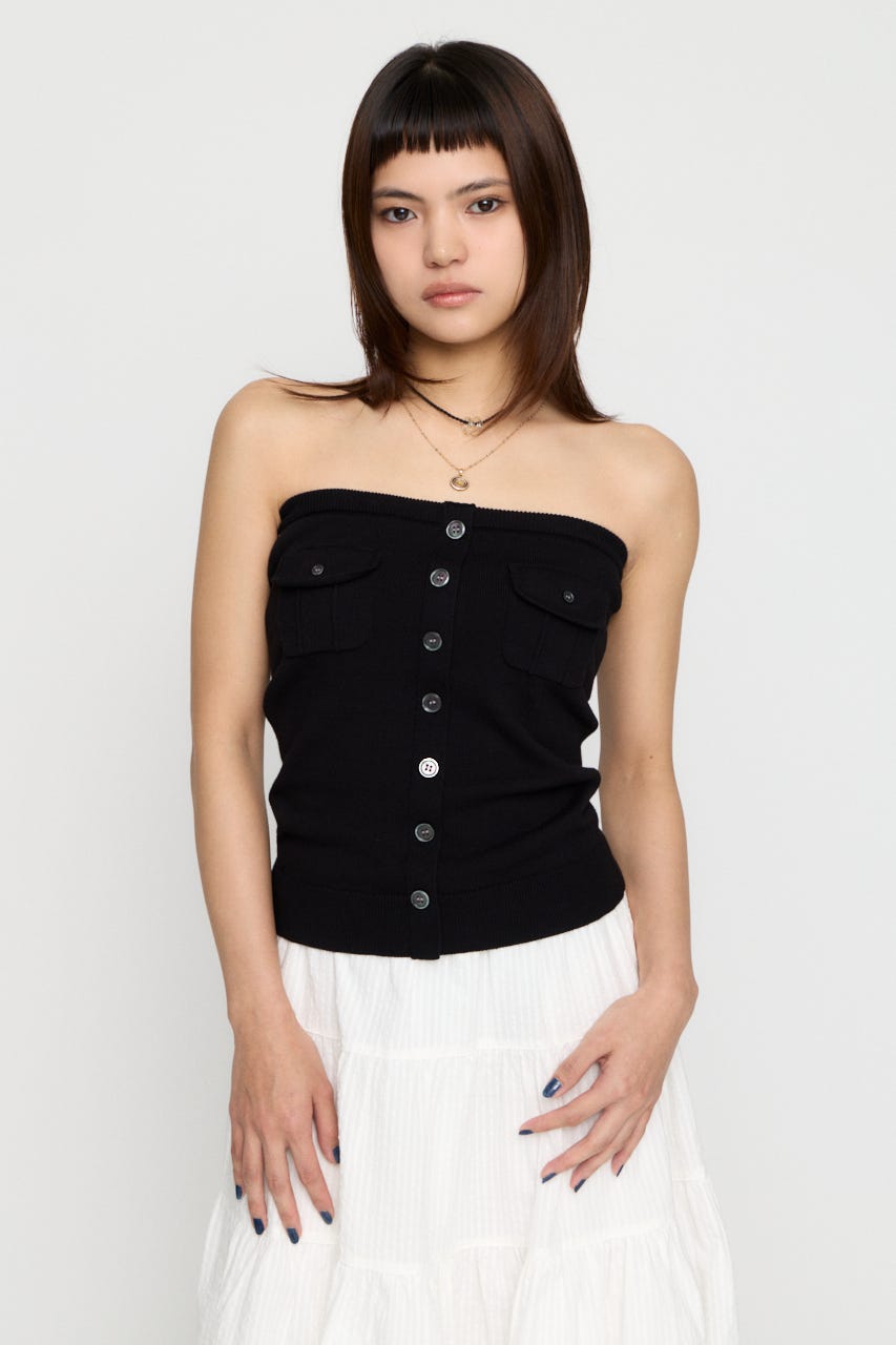 FRONT BUTTON BARE トップス BLK FREE