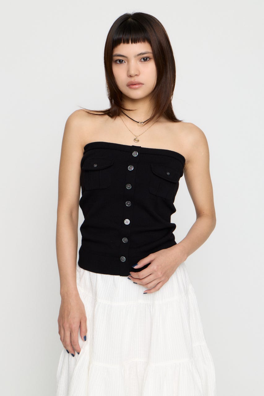 FRONT BUTTON BARE トップス BLK FREE