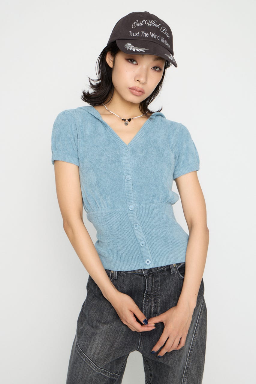 PUFF SLEEVE HOODIE トップス L/BLU FREE