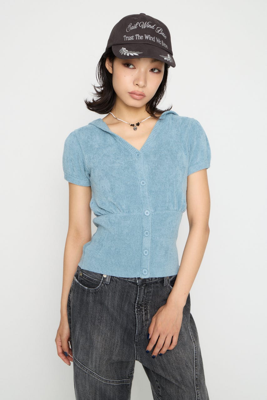 PUFF SLEEVE HOODIE トップス L/BLU FREE