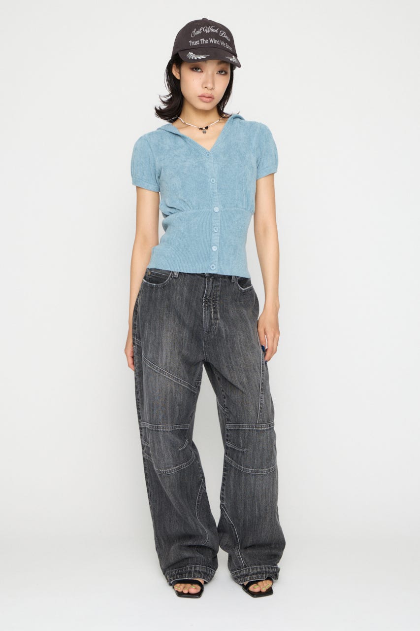 PUFF SLEEVE HOODIE トップス L/BLU FREE