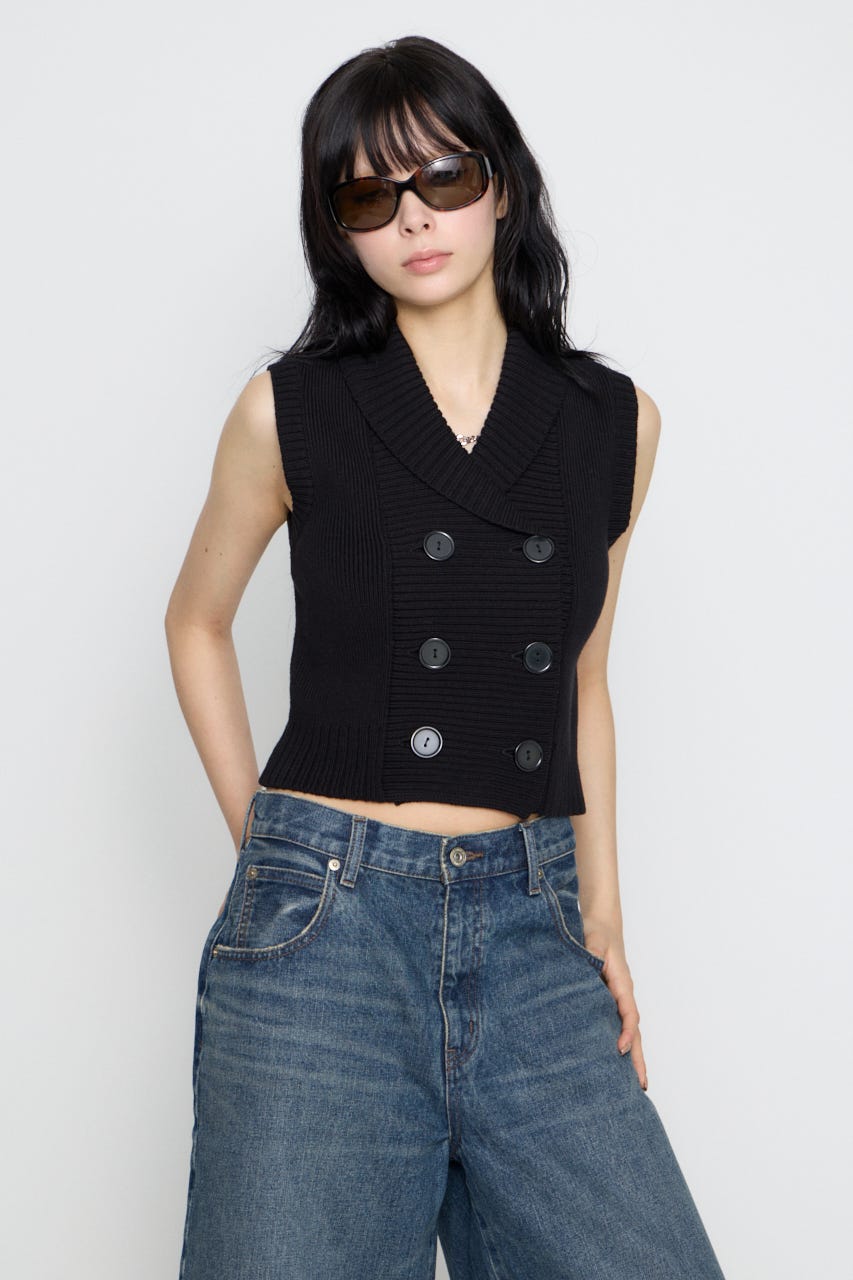 DOUBLE BUTTON KNIT ベスト BLK FREE