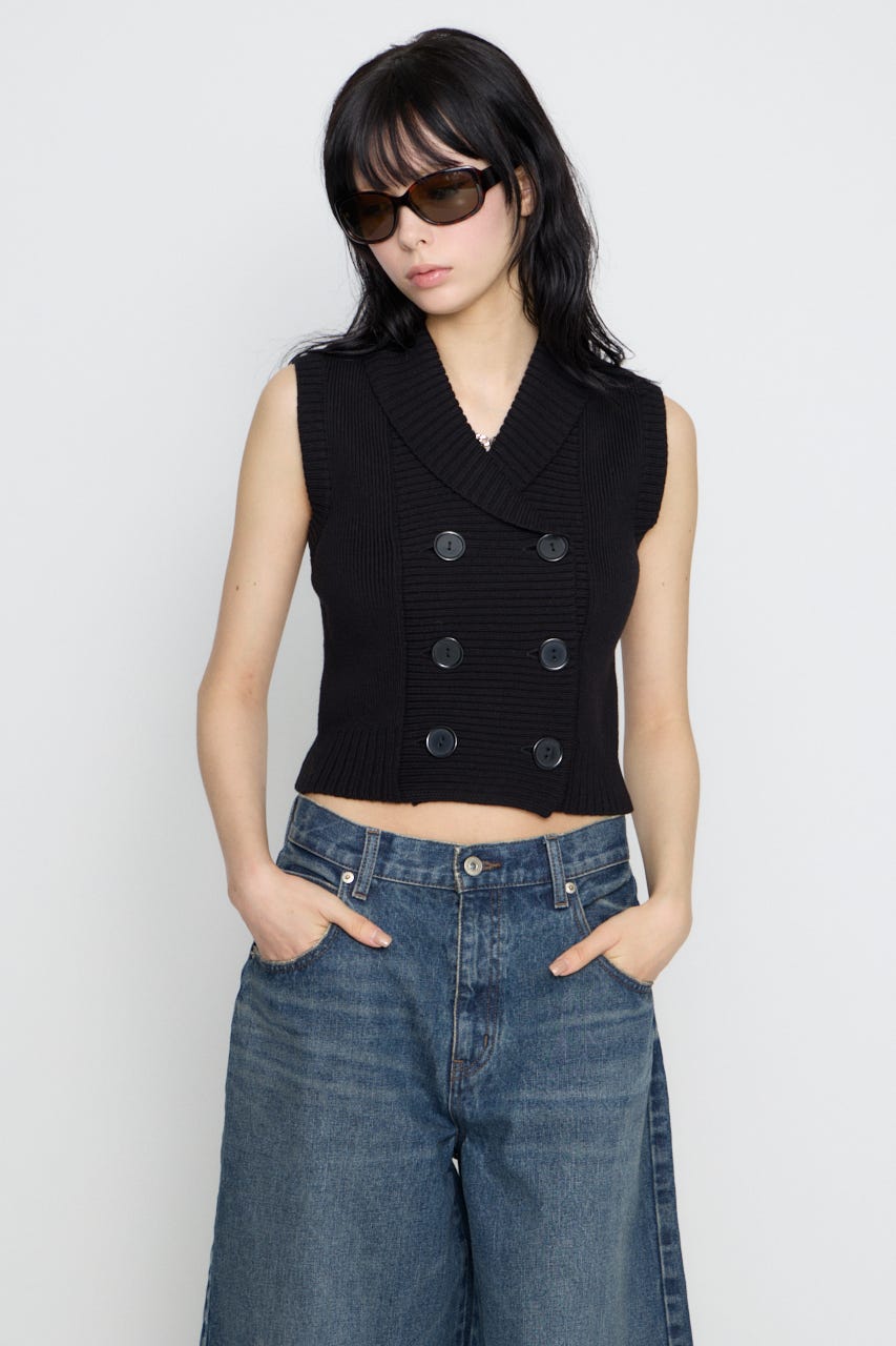 DOUBLE BUTTON KNIT ベスト BLK FREE