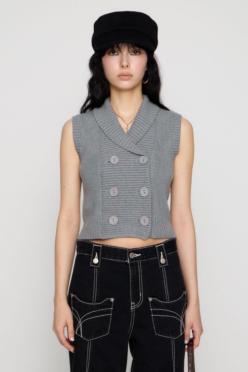 DOUBLE BUTTON KNIT ベスト T.GRY FREE