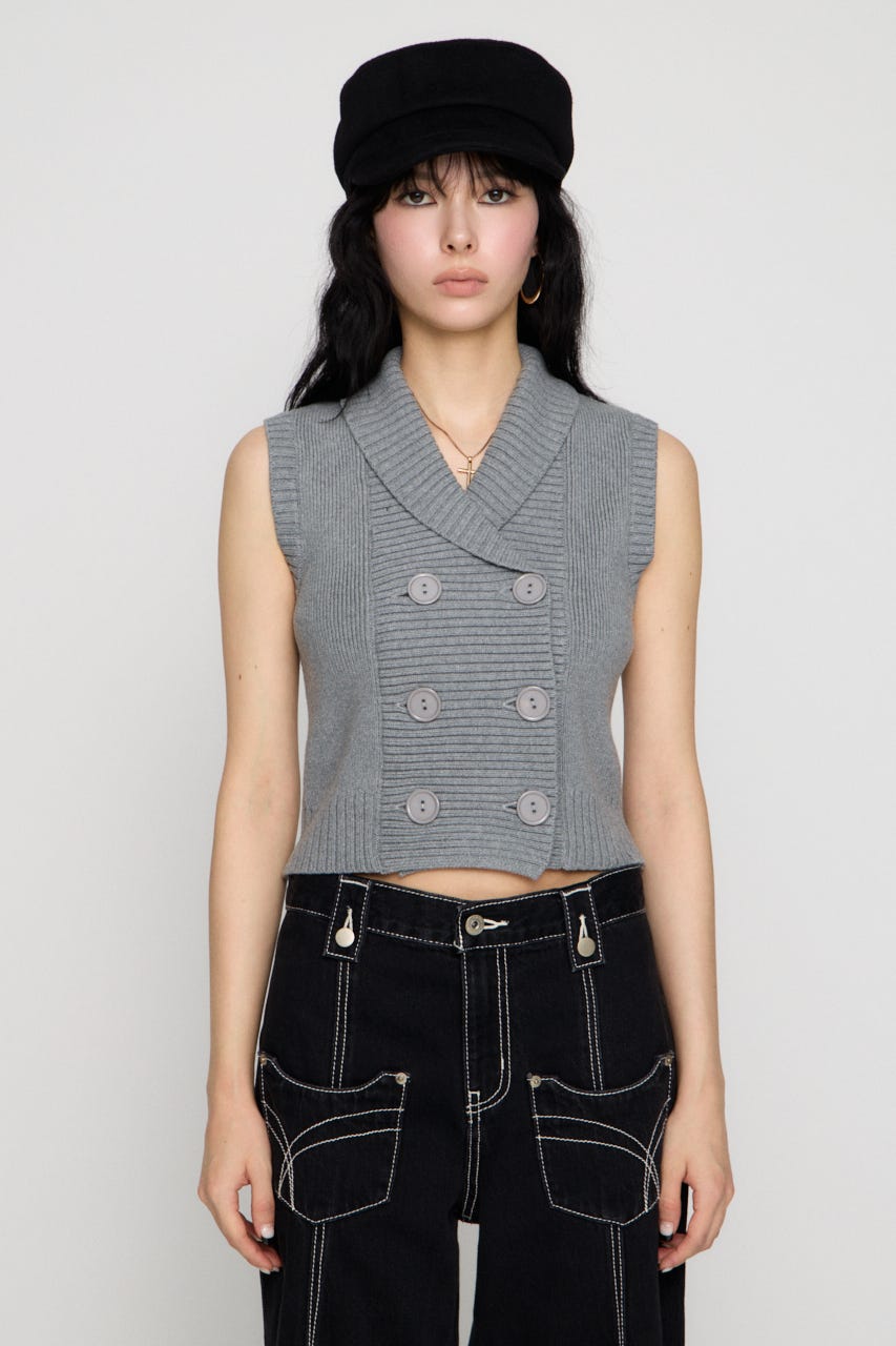 DOUBLE BUTTON KNIT ベスト T.GRY FREE