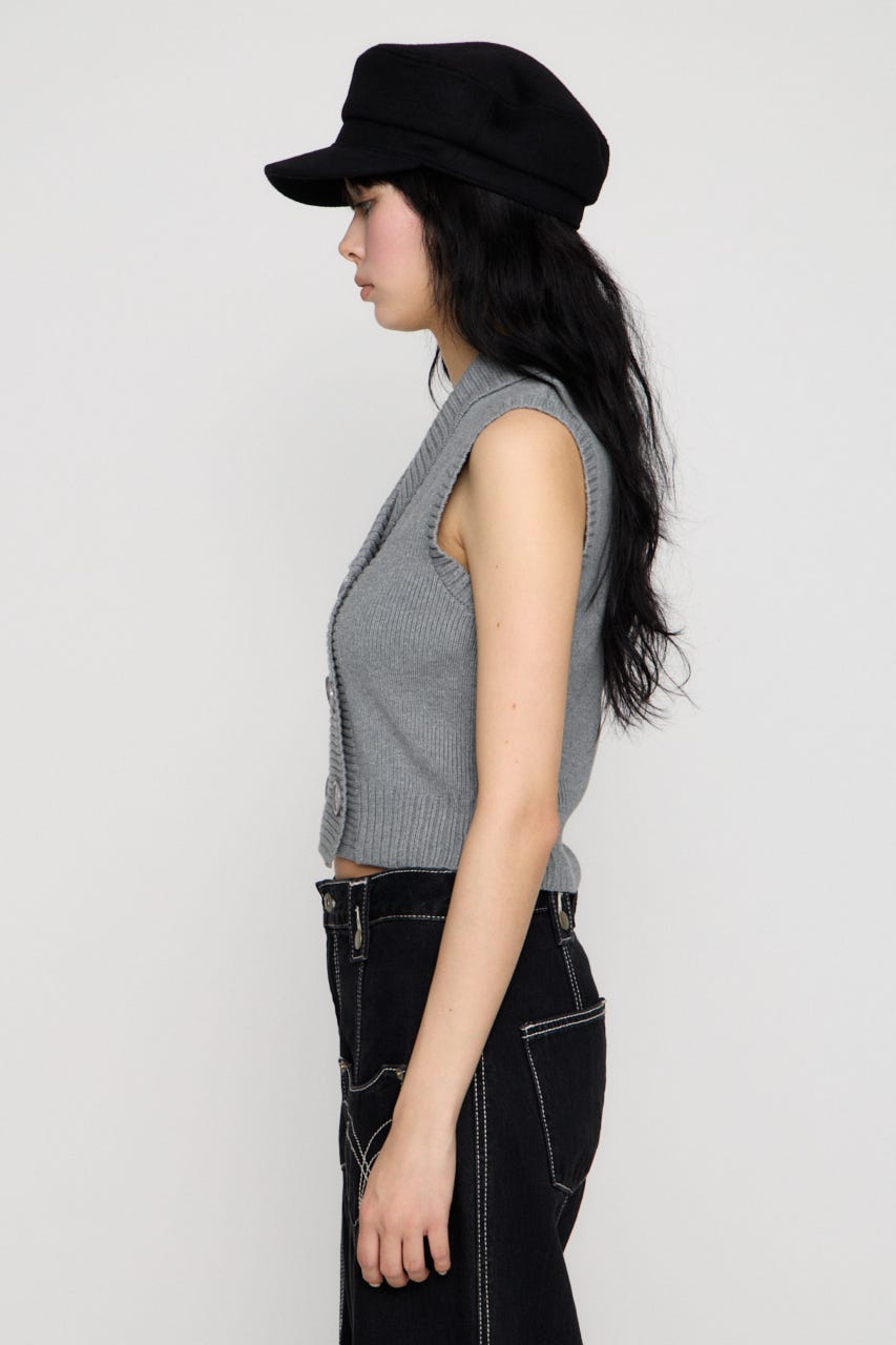 DOUBLE BUTTON KNIT ベスト T.GRY FREE