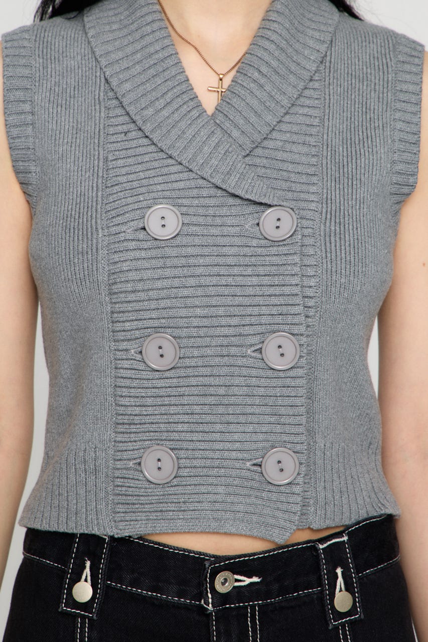 DOUBLE BUTTON KNIT ベスト T.GRY FREE