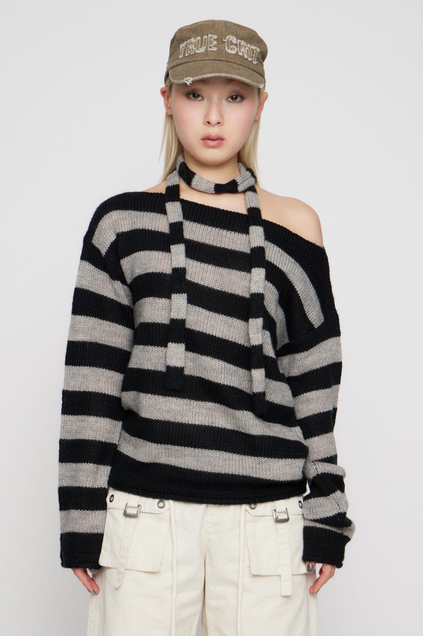 BORDER STOLE SET トップス BLK FREE