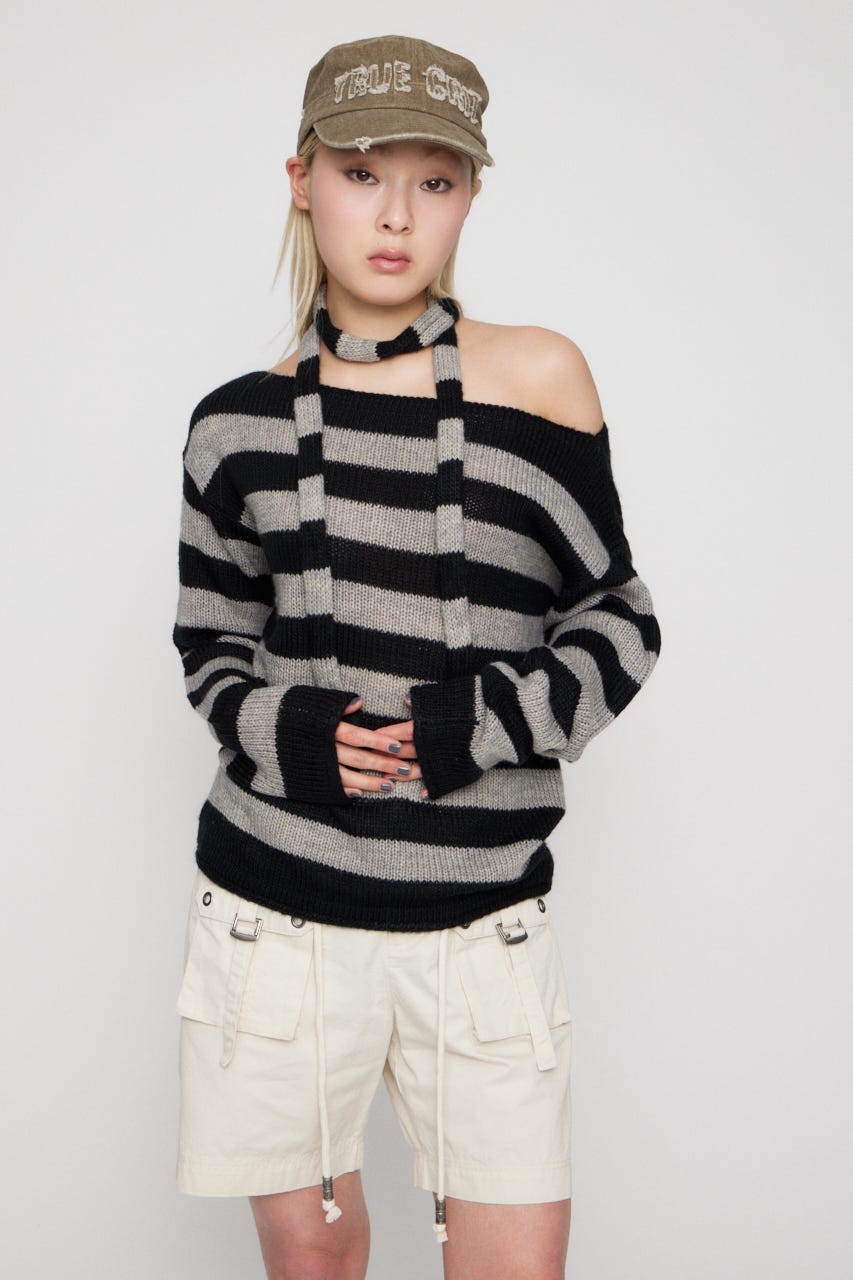 BORDER STOLE SET トップス BLK FREE