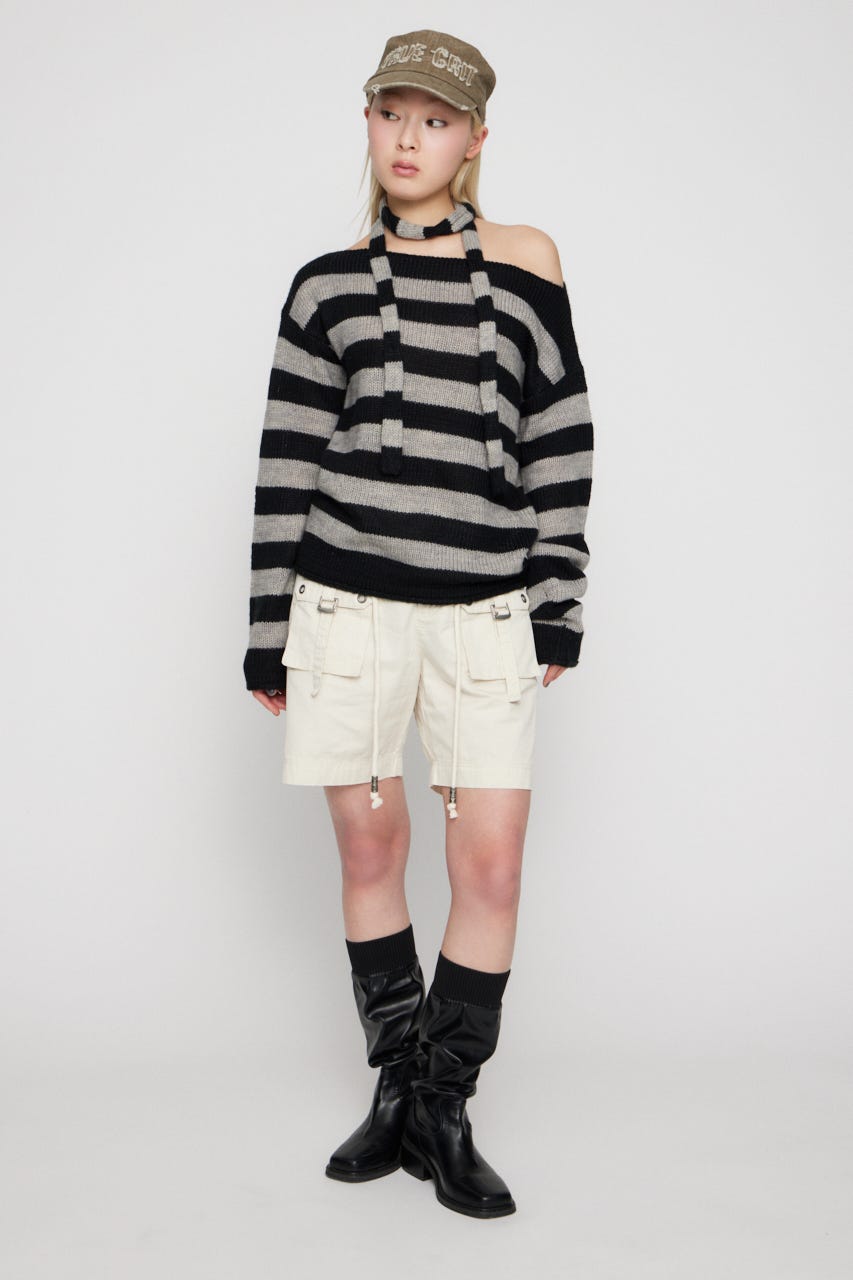 BORDER STOLE SET トップス BLK FREE