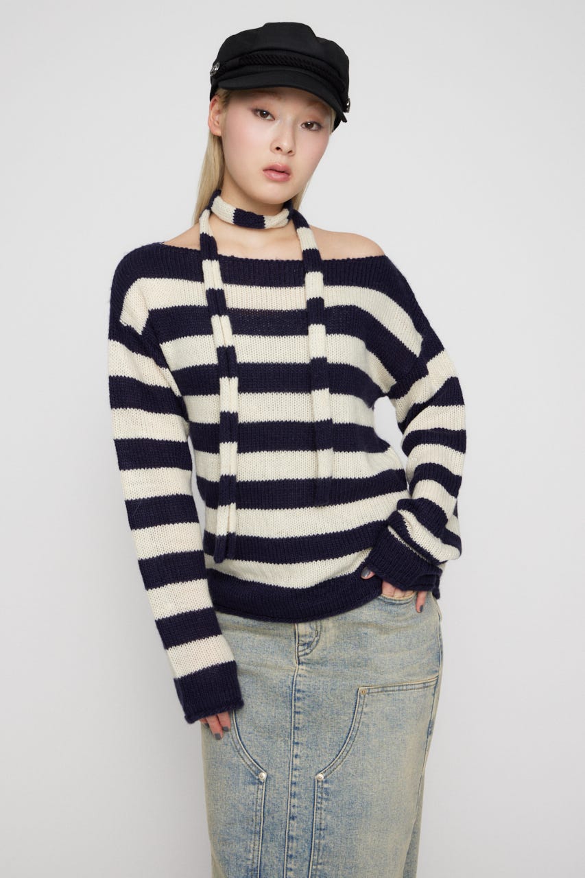 BORDER STOLE SET トップス NVY FREE