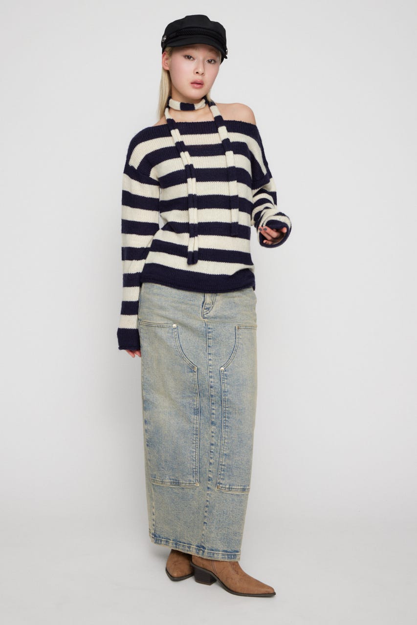 BORDER STOLE SET トップス NVY FREE