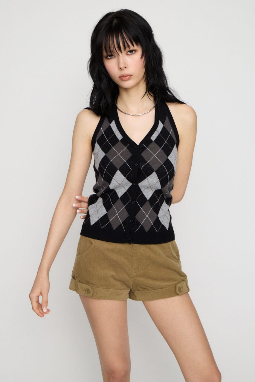 ARGYLE HALTER NECK トップス BLK FREE
