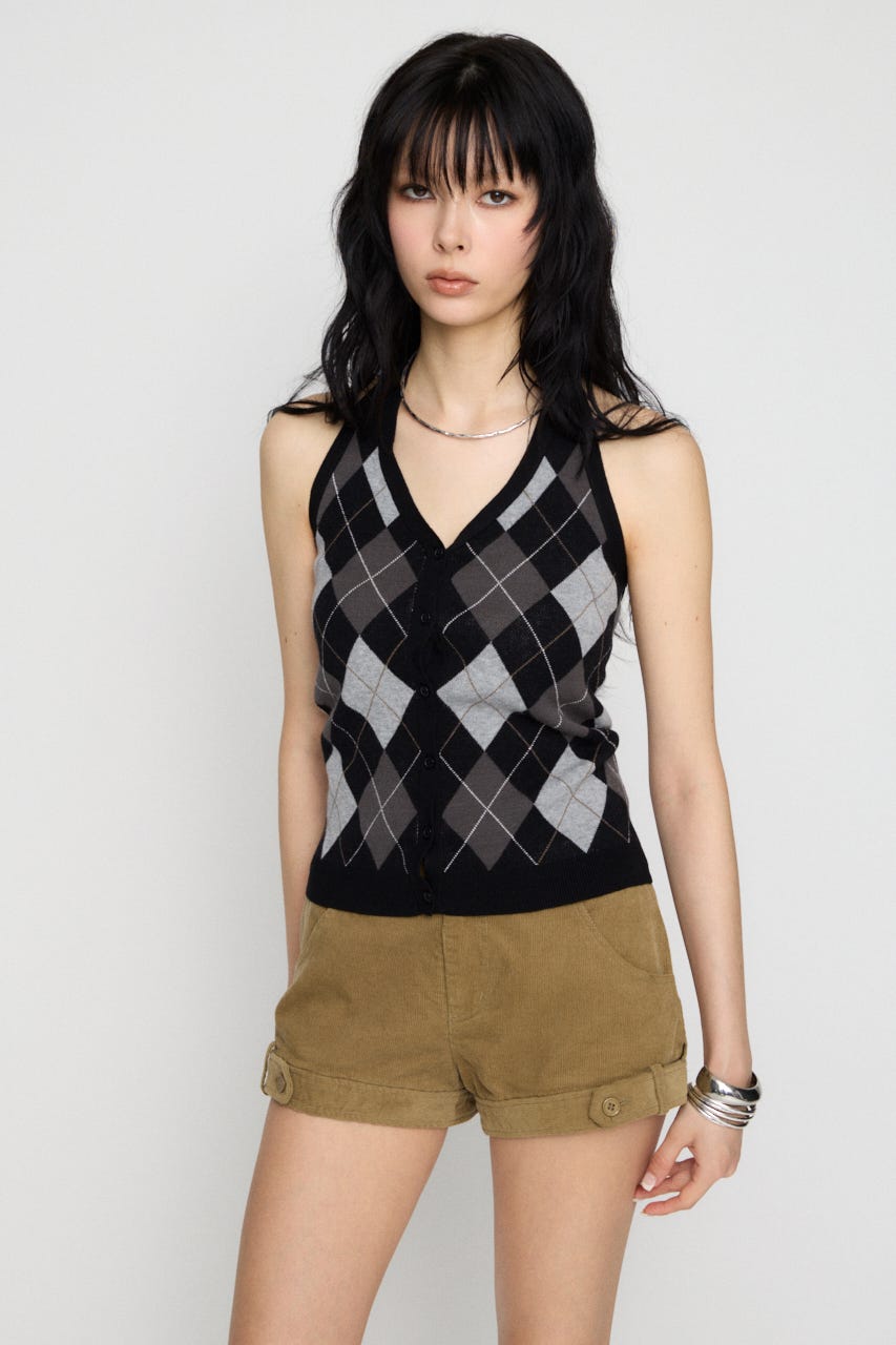 ARGYLE HALTER NECK トップス BLK FREE