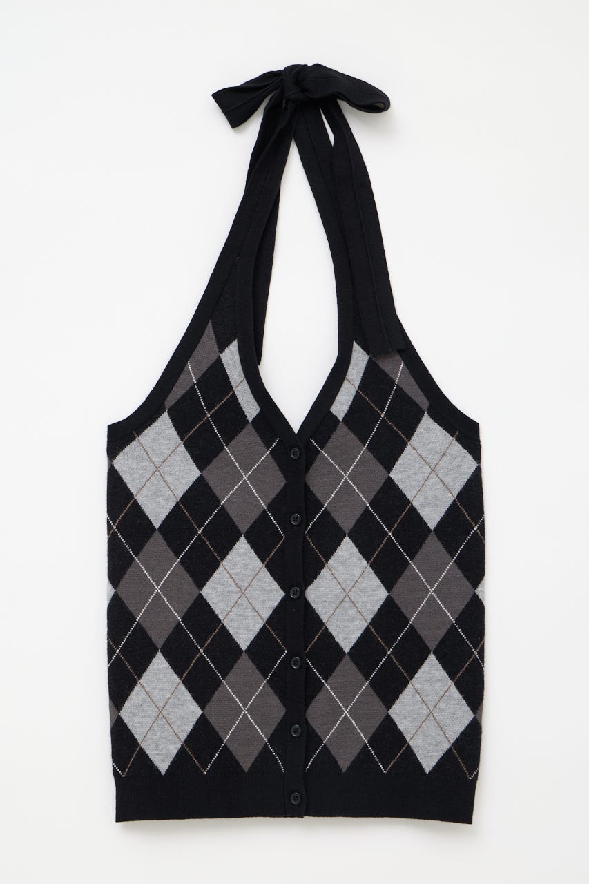 ARGYLE HALTER NECK トップス BLK FREE