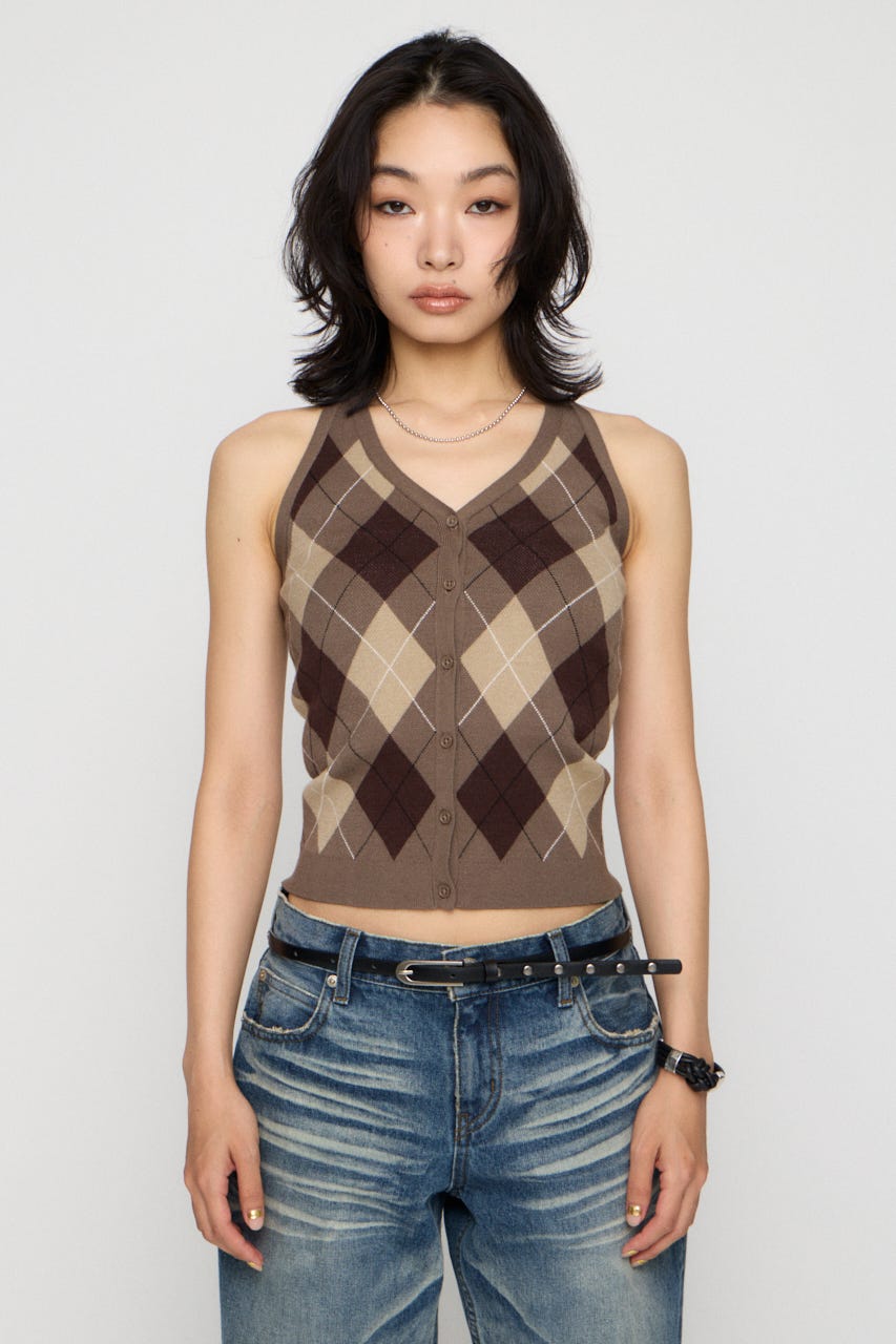 ARGYLE HALTER NECK トップス BRN FREE