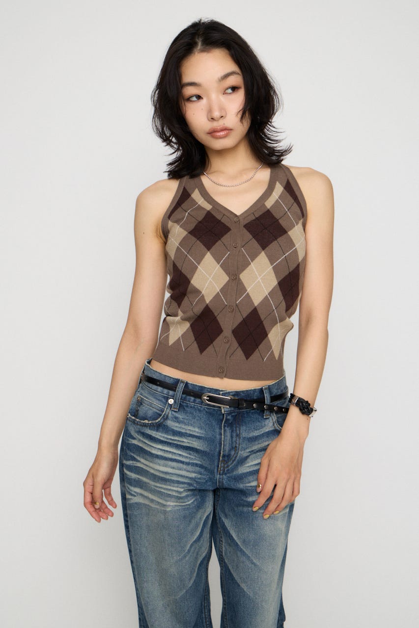 ARGYLE HALTER NECK トップス BRN FREE