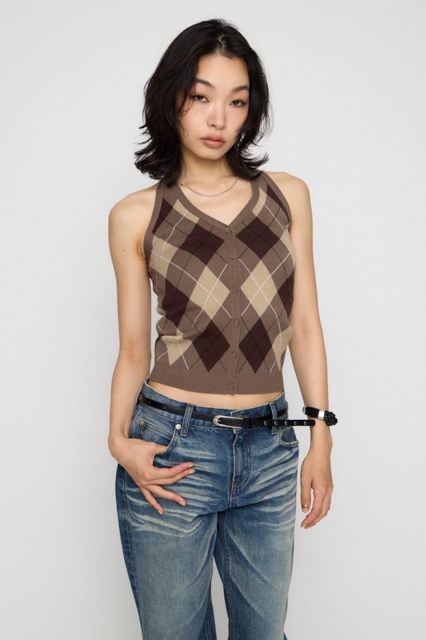 ARGYLE HALTER NECK トップス BRN FREE