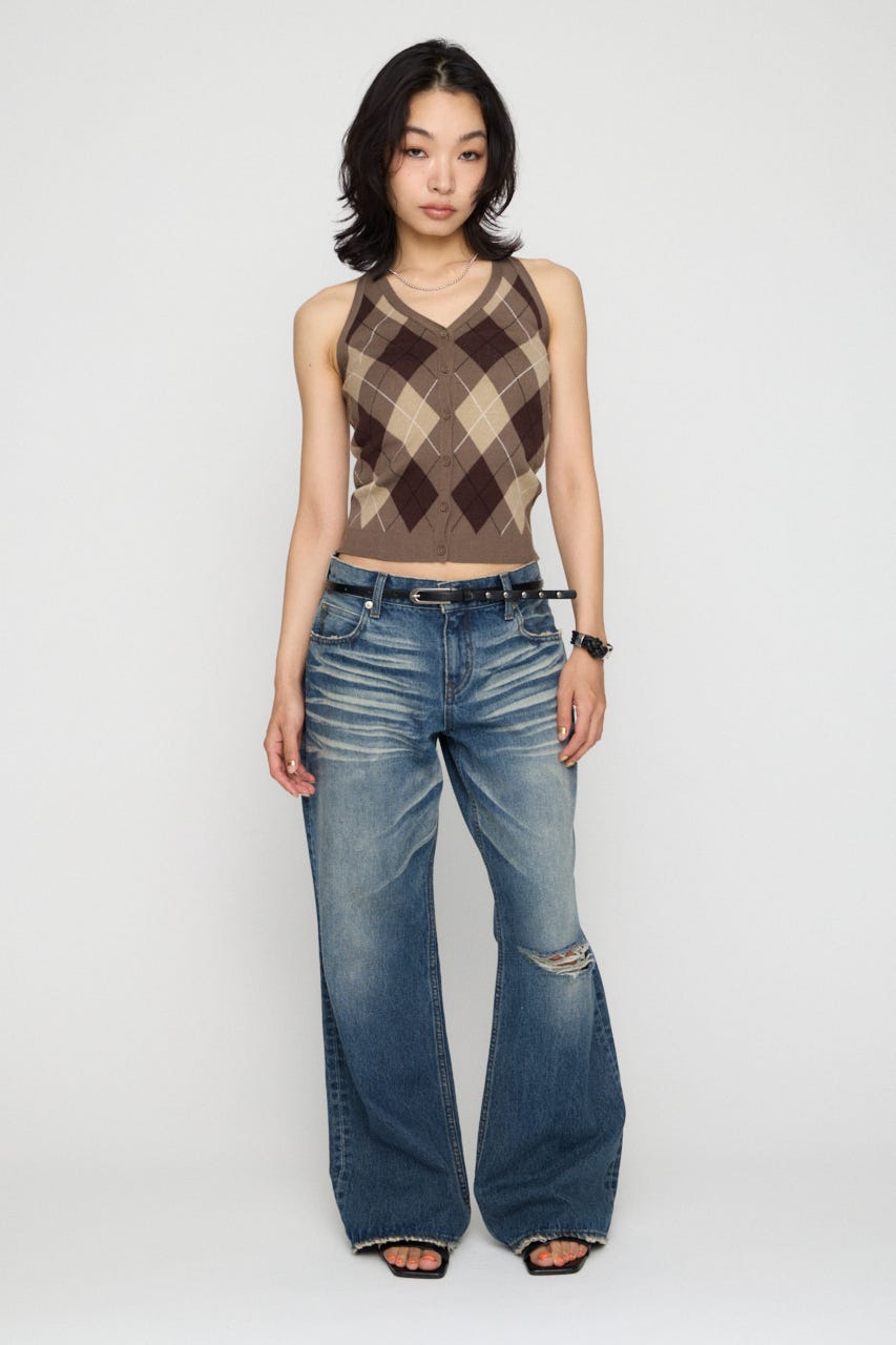 ARGYLE HALTER NECK トップス BRN FREE