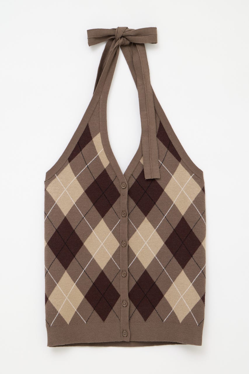 ARGYLE HALTER NECK トップス BRN FREE