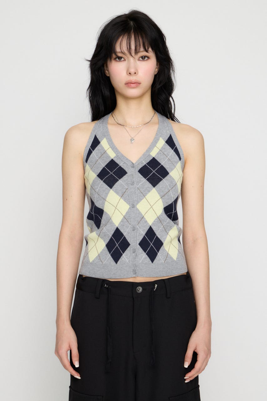 ARGYLE HALTER NECK トップス GRY FREE