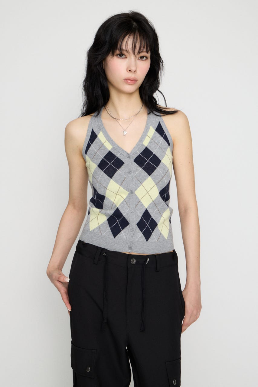 ARGYLE HALTER NECK トップス GRY FREE
