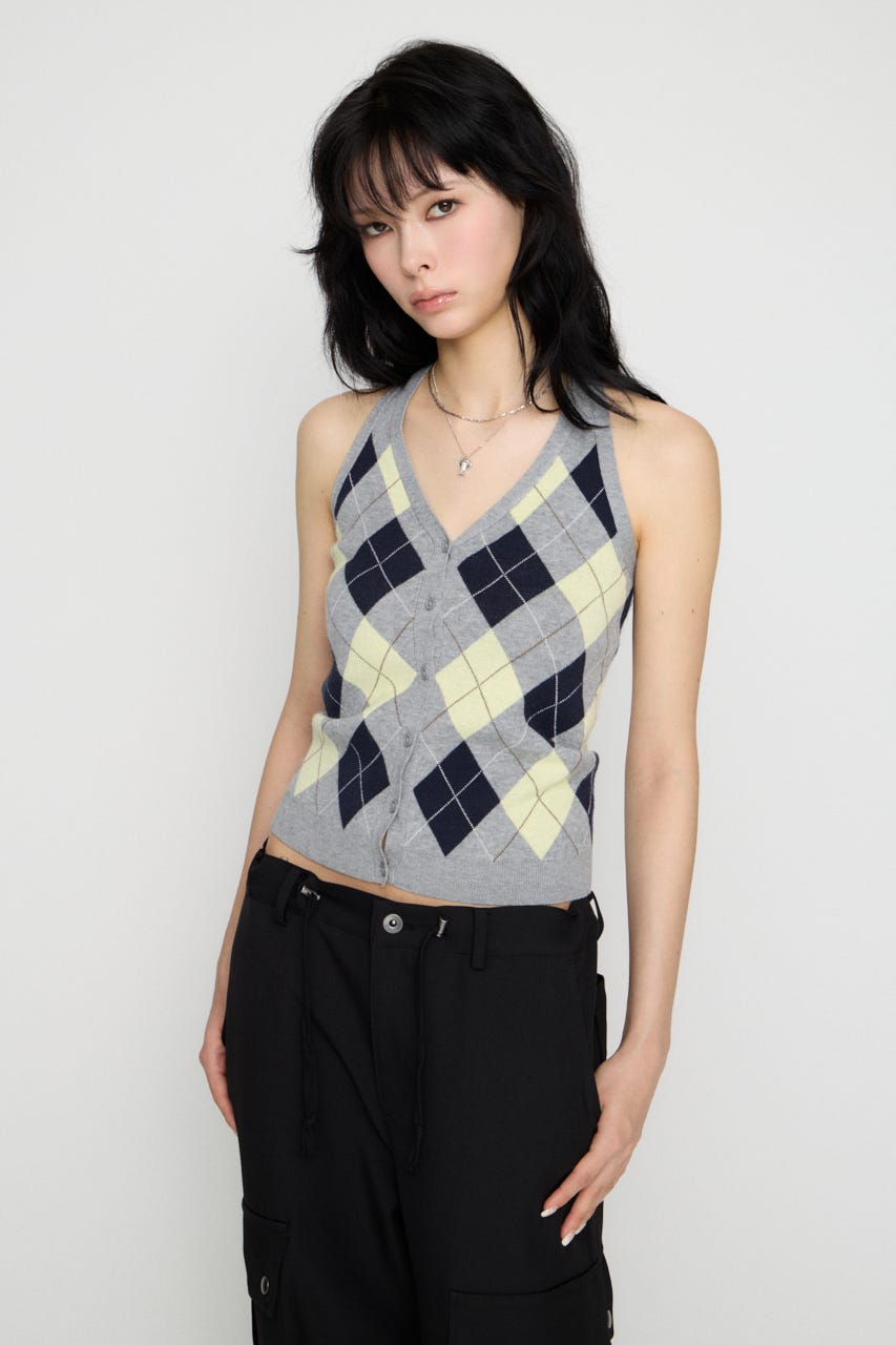 ARGYLE HALTER NECK トップス GRY FREE
