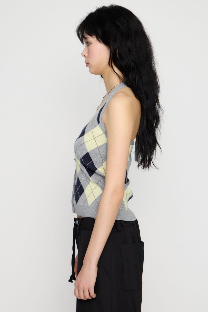 ARGYLE HALTER NECK トップス GRY FREE