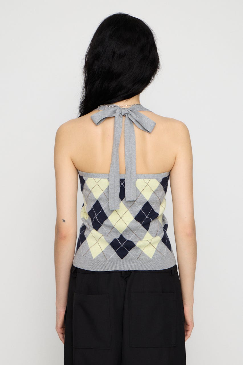 ARGYLE HALTER NECK トップス GRY FREE