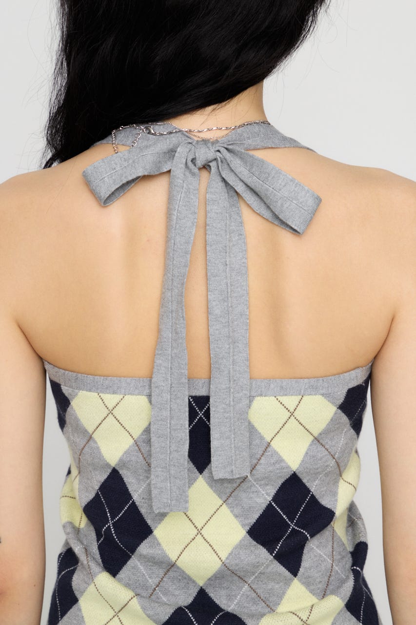 ARGYLE HALTER NECK トップス GRY FREE