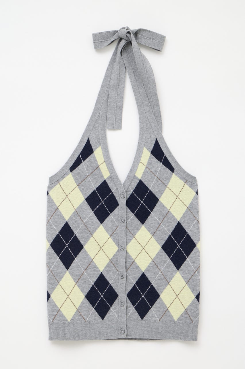 ARGYLE HALTER NECK トップス GRY FREE
